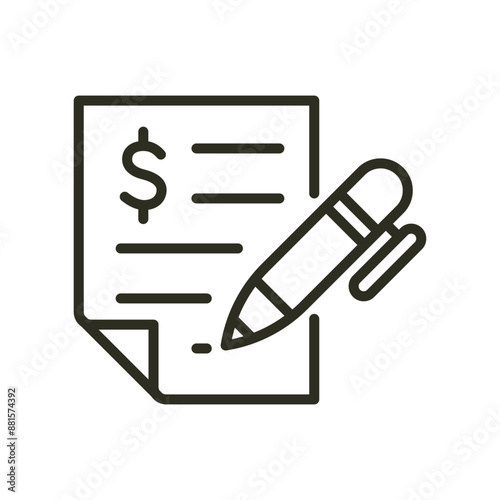 Signature document employee contract outline icon. Business paper agreement contract vector icon. Credit loan detail illustration image