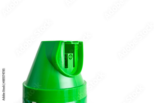 Aerosol insecticide green cap isolated on white background