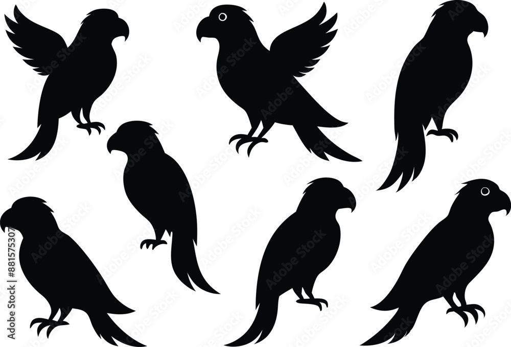 Fototapeta premium parrot silhouettes, Parrot birds silhouette vector set 