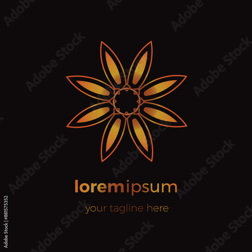 Luxury fashion icon floral circle gold logo element