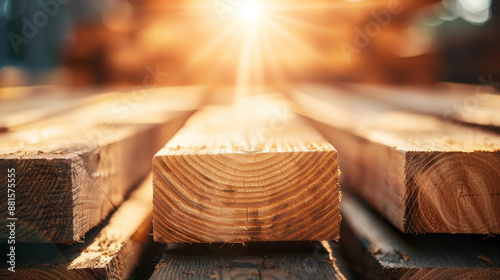 Environmentally responsible lumber manufacturing with a focus on renewable and reclaimed wood materials, certified by global standards. Eco-conscious lumber mill pioneering sustainable wood products. photo