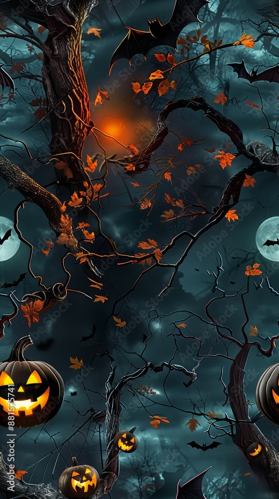 Seamless Halloween Pattern with Jack-o'-Lanterns Seamless Halloween Pattern with Jack-o'-Lanterns
