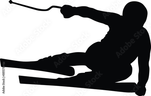 Ski player silhouette full body illustration. People posing freestyle ski in black color