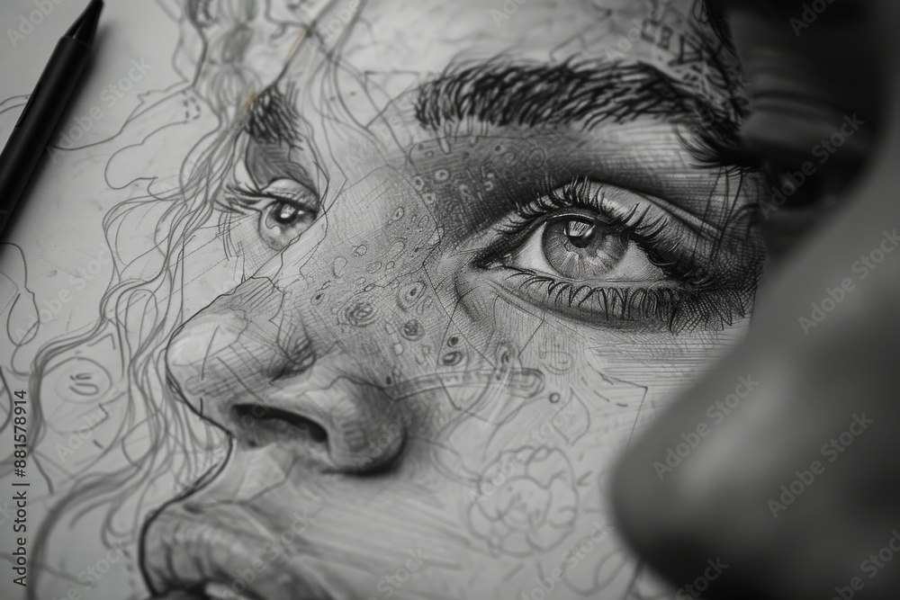 Fototapeta premium Close-up Pencil Sketch of a Woman's Eye