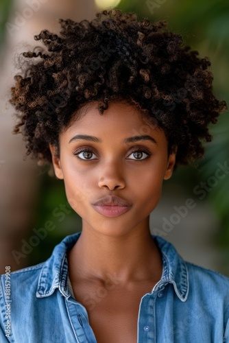 Confident young woman with curly hair