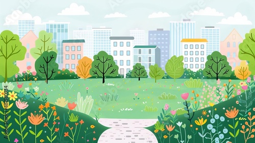 Green infrastructure, rain gardens and permeable pavements, flat design illustration photo