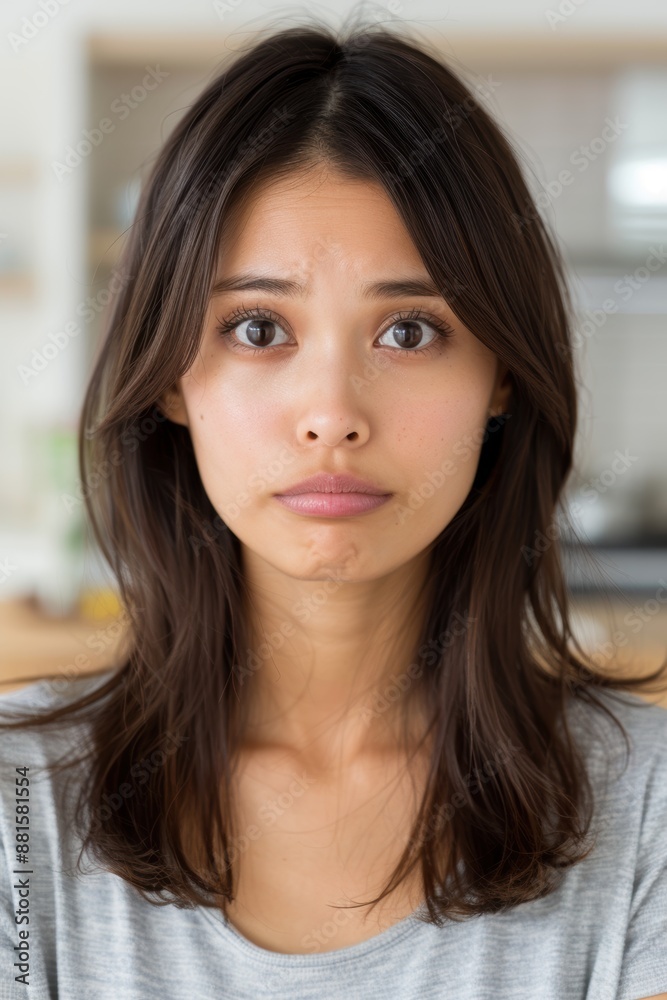 Thoughtful young woman with long dark hair Thoughtful young woman with long dark hair
