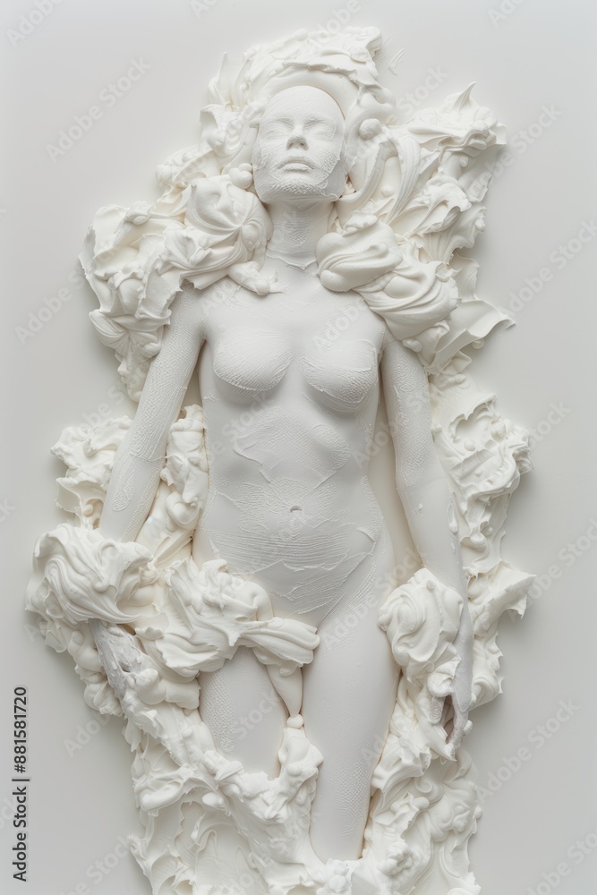 Sculptural figure with flowing white form Sculptural figure with flowing white form