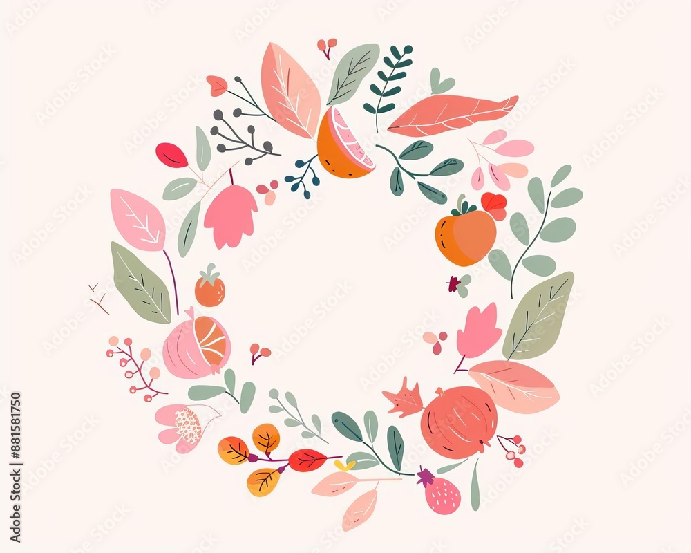 Harvest festival, oak wreath with produce, flat design illustration Harvest festival, oak wreath with produce, flat design illustration