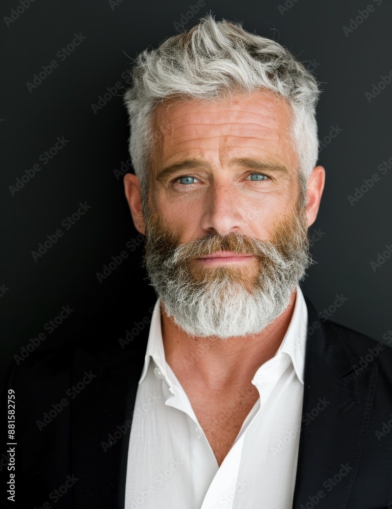 Mature man with gray hair and beard wearing a suit Mature man with gray hair and beard wearing a suit