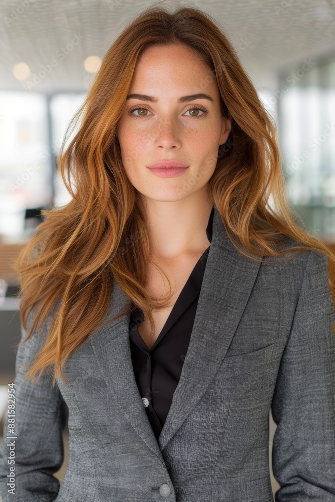 Confident businesswoman with long wavy hair Confident businesswoman with long wavy hair