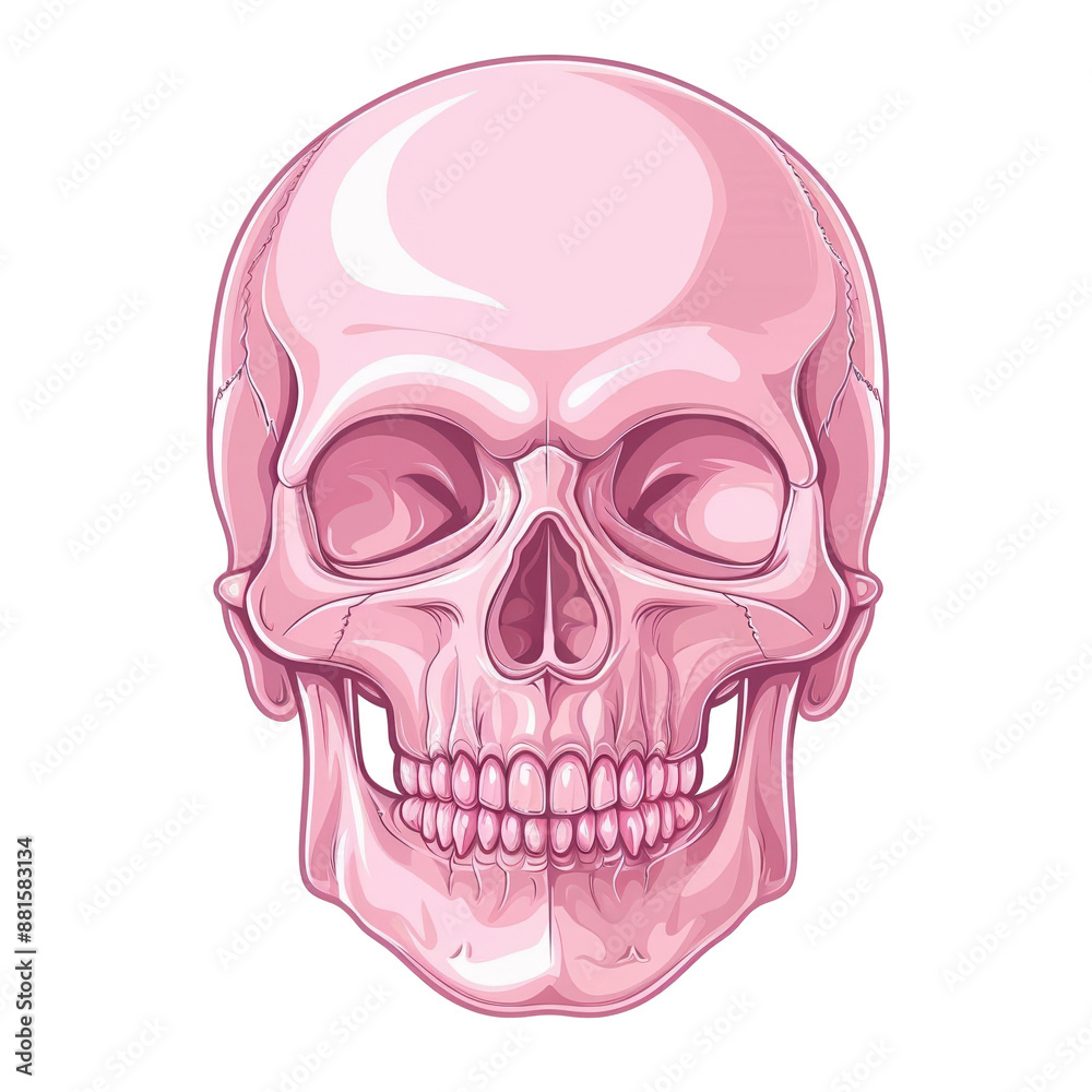 Fototapeta premium Illustration of a pink human skull on a white background, showcasing detailed anatomy and artistic style. Perfect for educational materials.