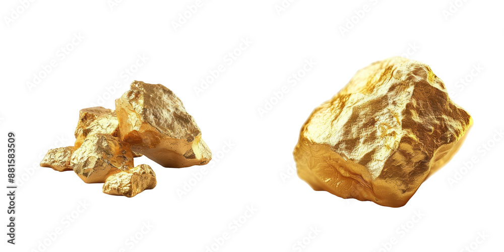 High-quality image of raw gold nuggets isolated on a white background, ideal for use in financial, mining, and precious metal presentations. High-quality image of raw gold nuggets isolated on a white background, ideal for use in financial, mining, and precious metal presentations.