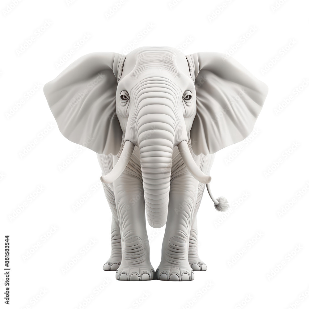 High-quality 3D rendering of a white elephant facing forward, isolated on a white background. Perfect for diverse design projects. High-quality 3D rendering of a white elephant facing forward, isolated on a white background. Perfect for diverse design projects.