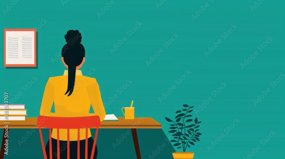 Student at school, desk and educational materials, flat design illustration Student at school, desk and educational materials, flat design illustration