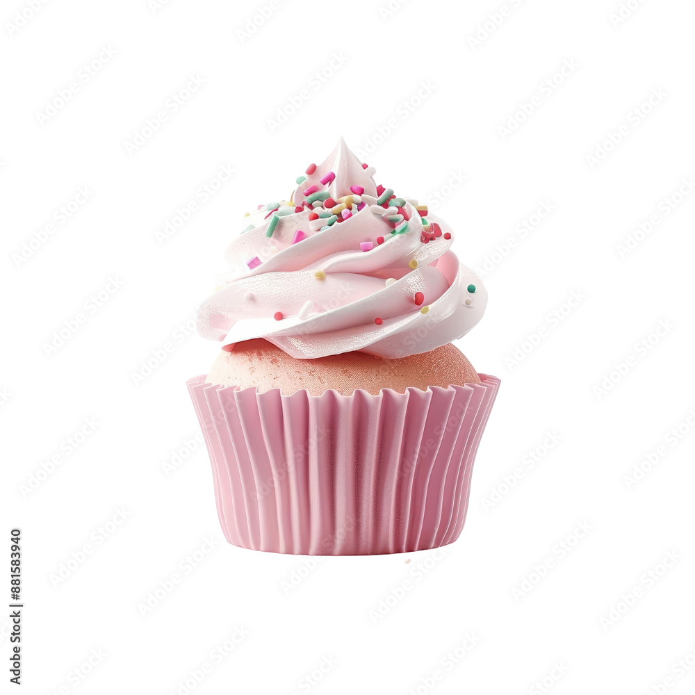 Delicious pink cupcake with whipped cream frosting and colorful sprinkles. Ideal for dessert, party, or baking themes. Delicious pink cupcake with whipped cream frosting and colorful sprinkles. Ideal for dessert, party, or baking themes.