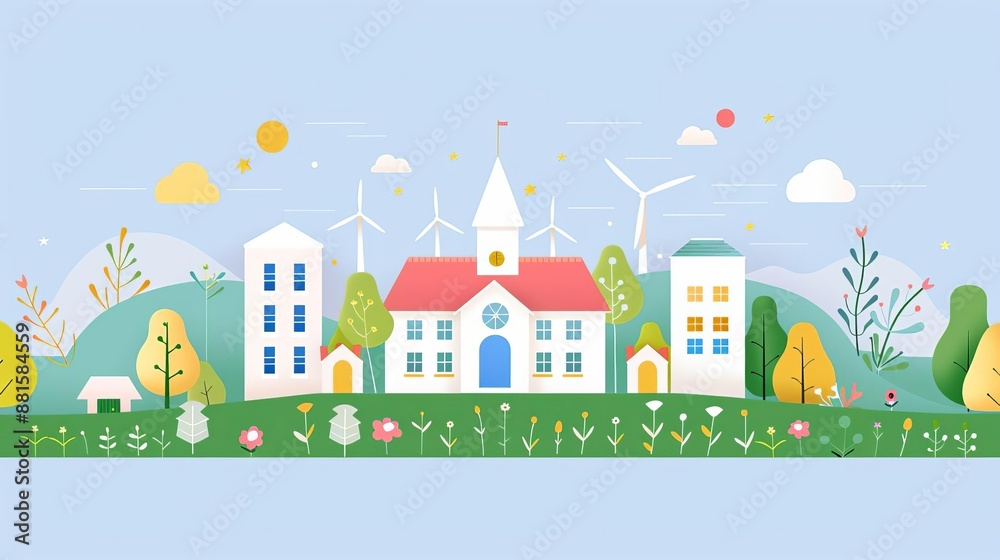 Government building surrounded by renewable energy sources, ecofriendly regulation, sustainable governance Government building surrounded by renewable energy sources, ecofriendly regulation, sustainable governance