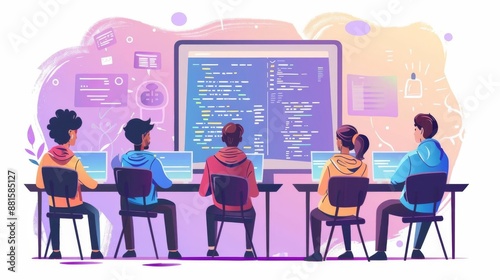 Teacher conducting a coding class, technology education, programming skills