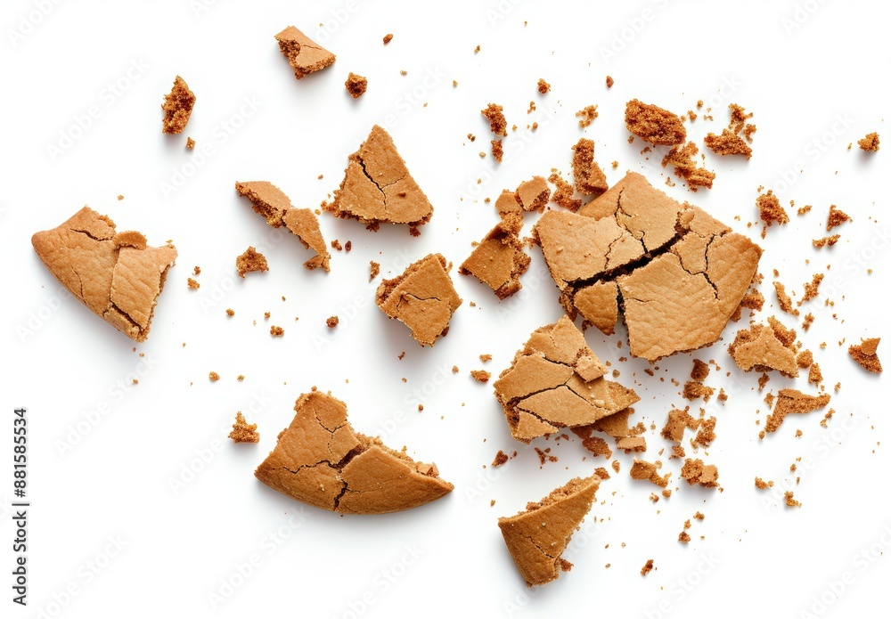 Close up of broken cookie with crumbles isolated on white background, top view. National Chocolate Chip Cookie Day Close up of broken cookie with crumbles isolated on white background, top view. National Chocolate Chip Cookie Day