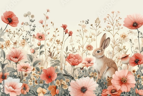 Adds a touch of whimsy and playfulness to a spring floral pattern with charming characters.