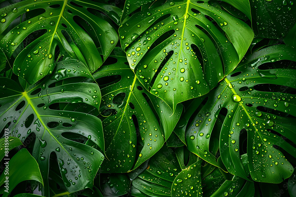 Close-up of fresh green leaves with water droplets, highlighting nature's vitality and purity. The details of the leaves and droplets are in sharp focus. Close-up of fresh green leaves with water droplets, highlighting nature's vitality and purity. The details of the leaves and droplets are in sharp focus.