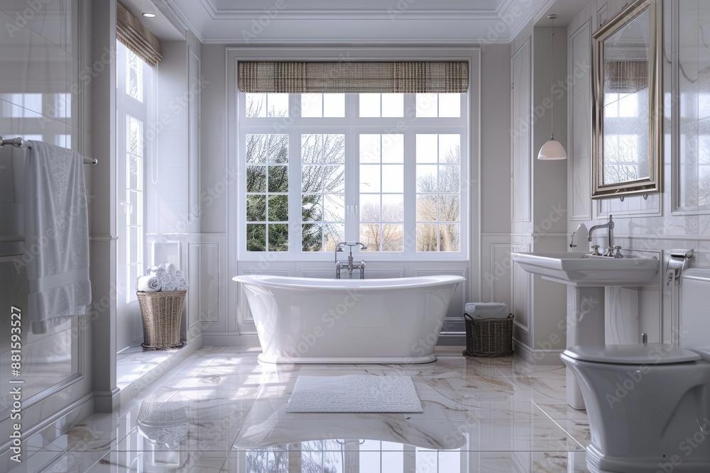 Classic-style bathroom banner with a minimalist approach, highlighting a well-lit space with elegant crown molding and marble floors
Classic-style bathroom banner with a minimalist approach, highlighting a well-lit space with elegant crown molding and marble floors