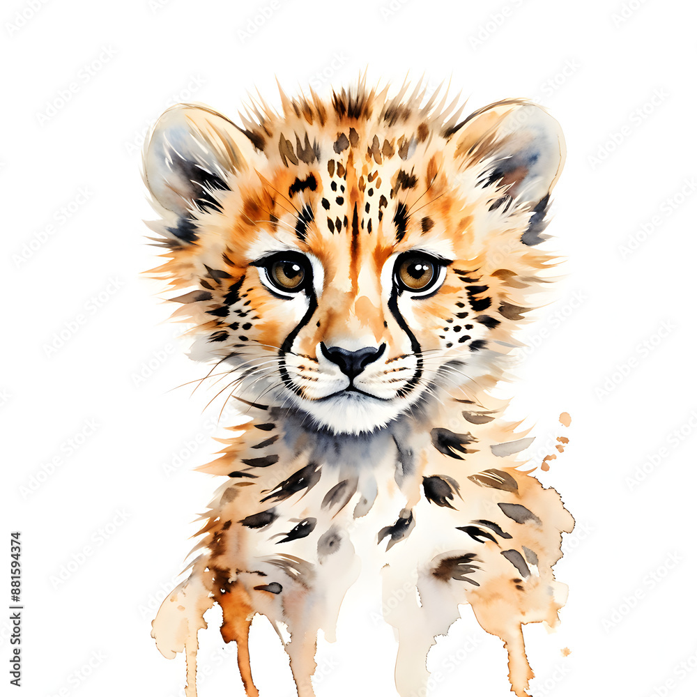 Obraz premium illustration watercolor baby cheetah white background 