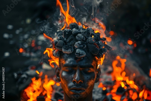 Coals of fire on man's head. Bible story. photo