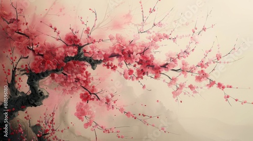 Pink Cherry Blossoms Watercolor Painting