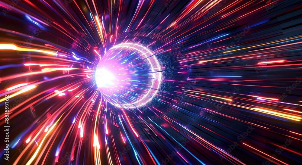 Concept of leading in business, Hi tech products, warp speed wormhole science vector design. Horizontal speed lines background Concept of leading in business, Hi tech products, warp speed wormhole science vector design. Horizontal speed lines background