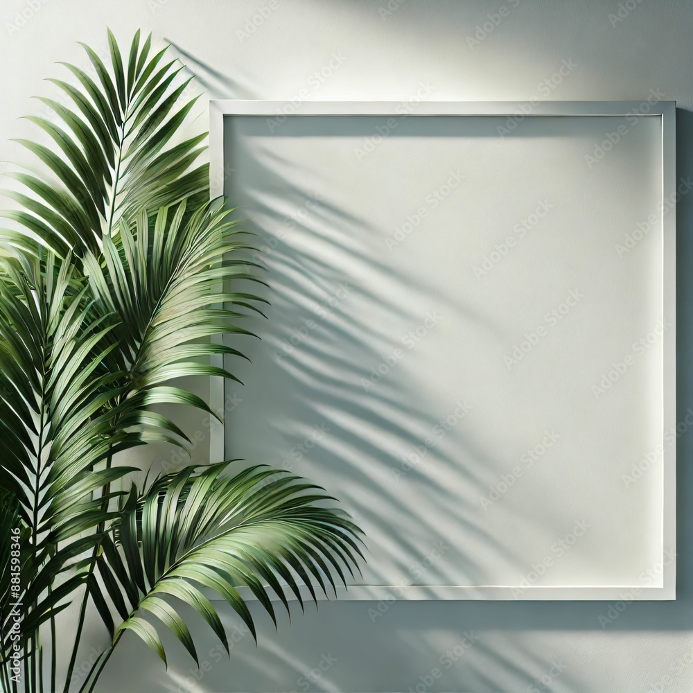Fototapeta premium Minimalist Scene with Palm Leaves on White board