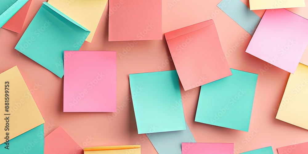 Colorful sticky notes scattered on pastel background. Colorful sticky notes scattered on pastel background.