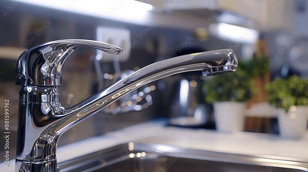 Shiny chrome kitchen faucet