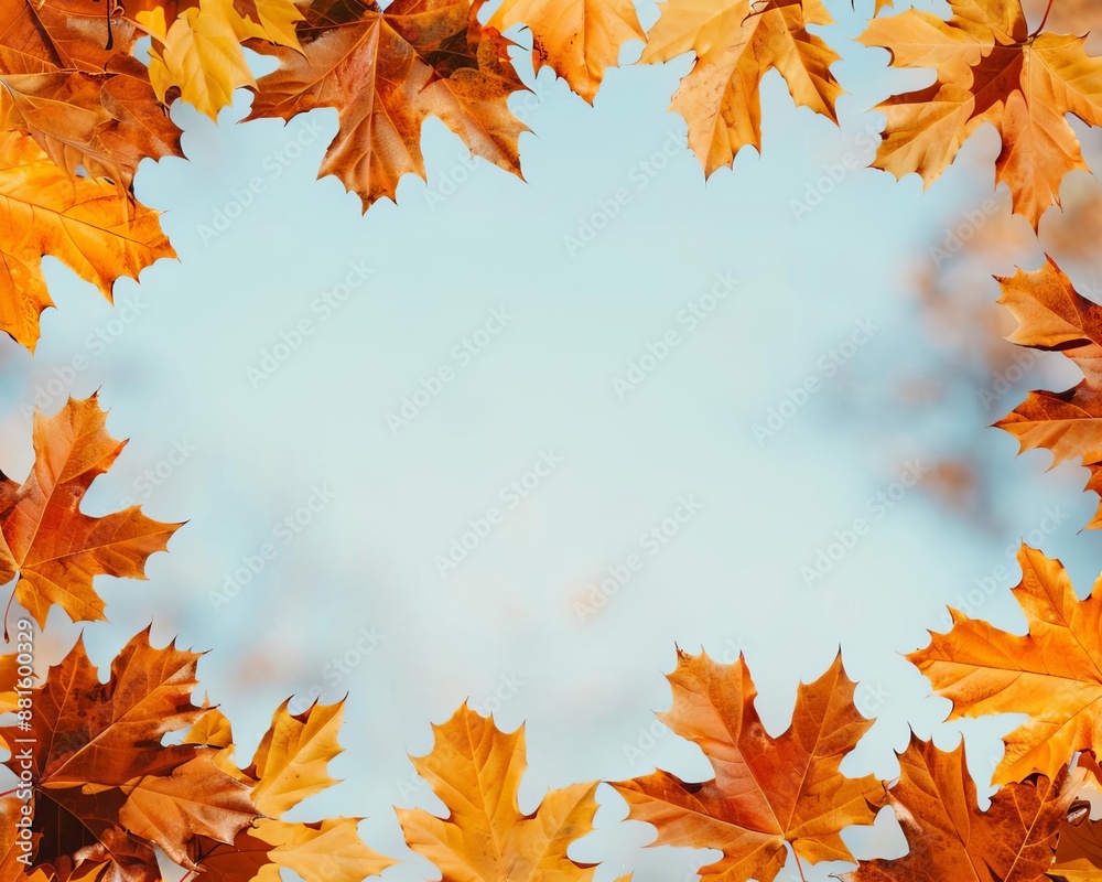 Bright and warm autumn leaves framing a blank center, perfect for seasonal invitation designs Bright and warm autumn leaves framing a blank center, perfect for seasonal invitation designs