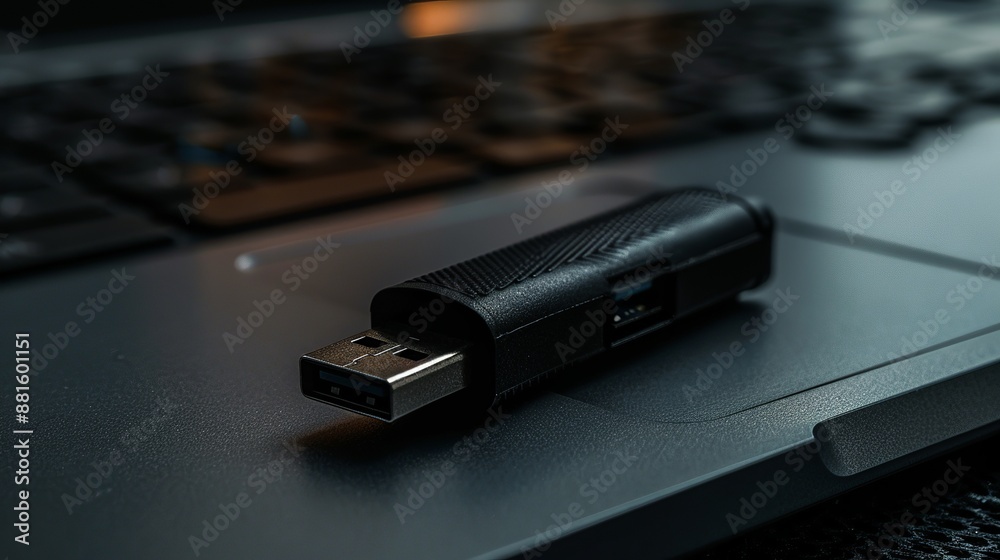 A black USB data recorder or storage device. A black USB data recorder or storage device.