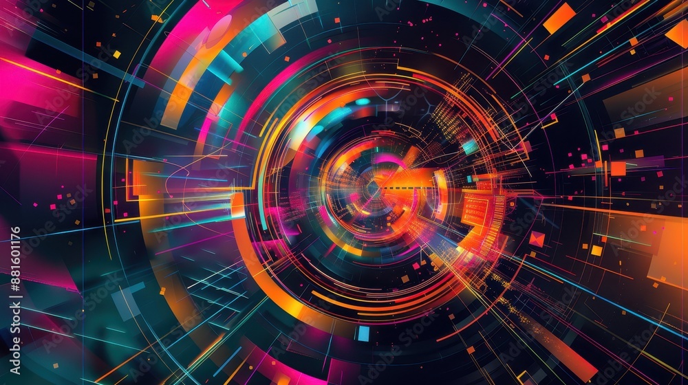 Vivid Geometric Patterns - Abstract Futuristic Digital Background with Dynamic Shapes and Bright Colors Vivid Geometric Patterns - Abstract Futuristic Digital Background with Dynamic Shapes and Bright Colors