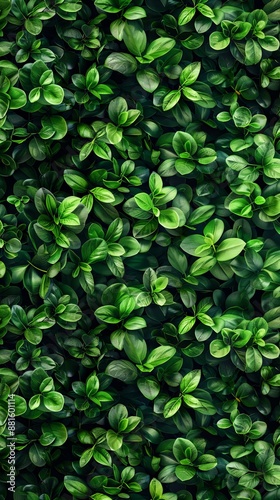 Green leaf pattern background top view. A seamless pattern of vibrant green boxwood leaves