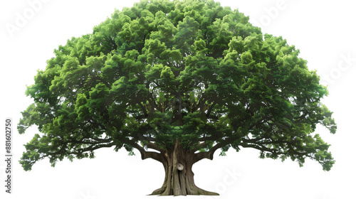 Large Tree Cartoon Clipart on Plain White Background with Green Foliage Illustration and Isolated Simple Design