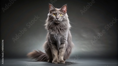 Wide shot of a Nebelung cat standing, studio portrait. photo