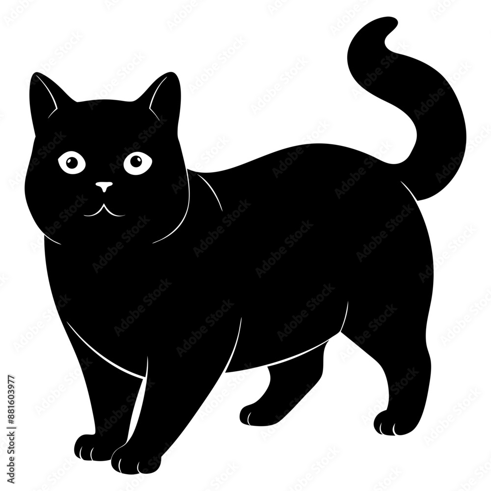Silhouette of a British Shorthair cat walking, side view, 
