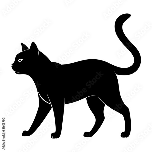 Silhouette of a cat walking forward, head slightly turned to the right.