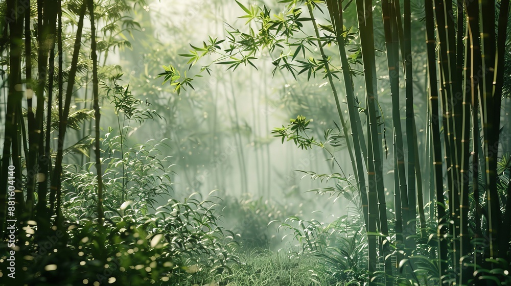 Fototapeta premium Finding relaxation amidst the serene ambiance of a bamboo forest, immersing oneself in the tranquility and natural beauty that surrounds.