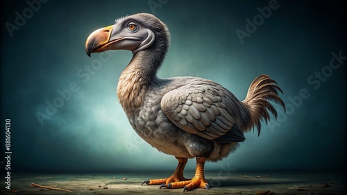 Wide shot of a Dodo (illustrated), studio portrait.