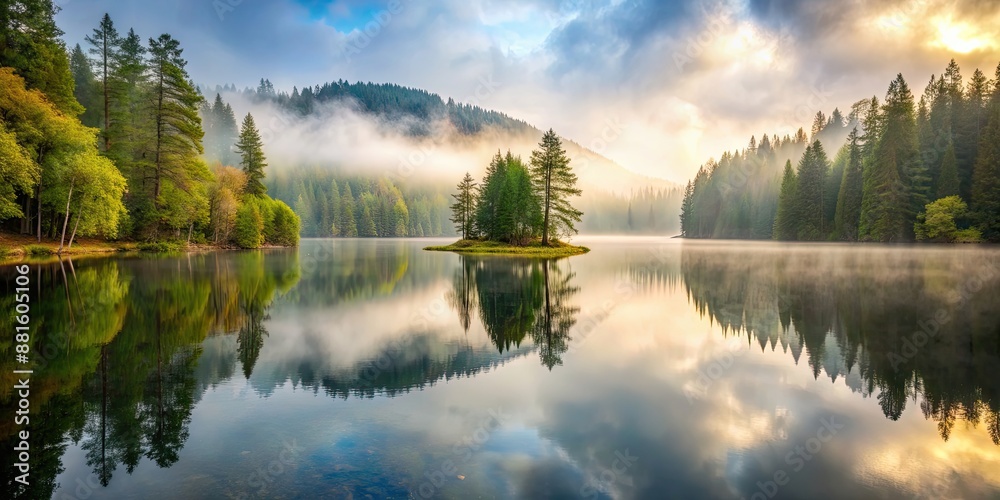 Foggy and cozy lake surrounded by trees , fog, mist, tranquil, serene, water, reflection, peaceful, atmosphere, nature, calm Foggy and cozy lake surrounded by trees , fog, mist, tranquil, serene, water, reflection, peaceful, atmosphere, nature, calm