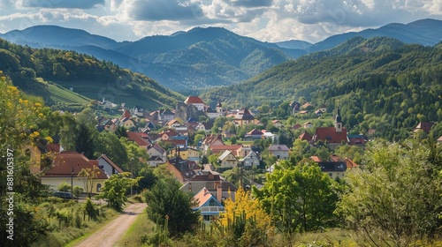 View of the Liptov village of Kalameny on the way to the ruins of Liptov Castle. photo