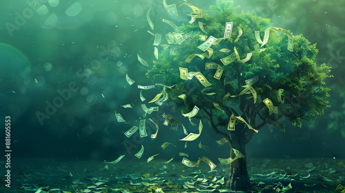 Coins and dollar money trere. A tree which loaded with cash dollars. photo