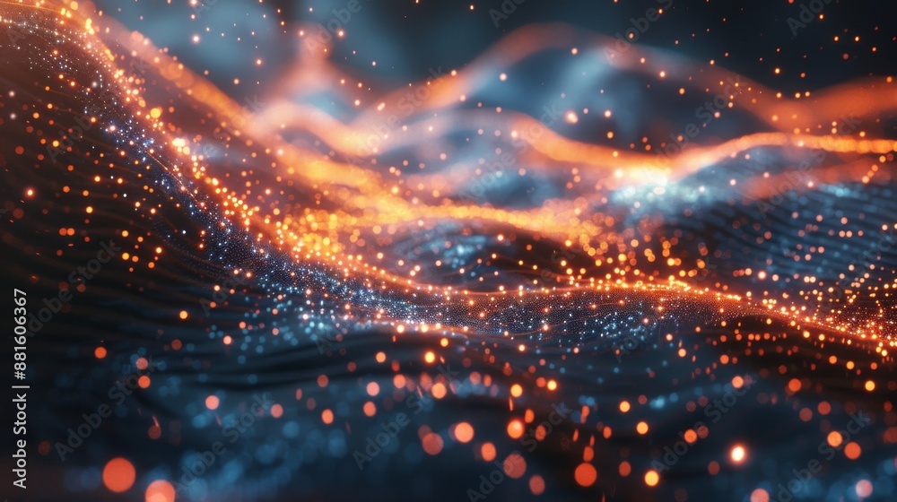 Abstract Glowing Landscape with Shimmering Particles Abstract Glowing Landscape with Shimmering Particles