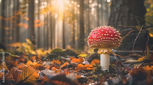 Fly agaric deadly red and white mushroom in the forest photo