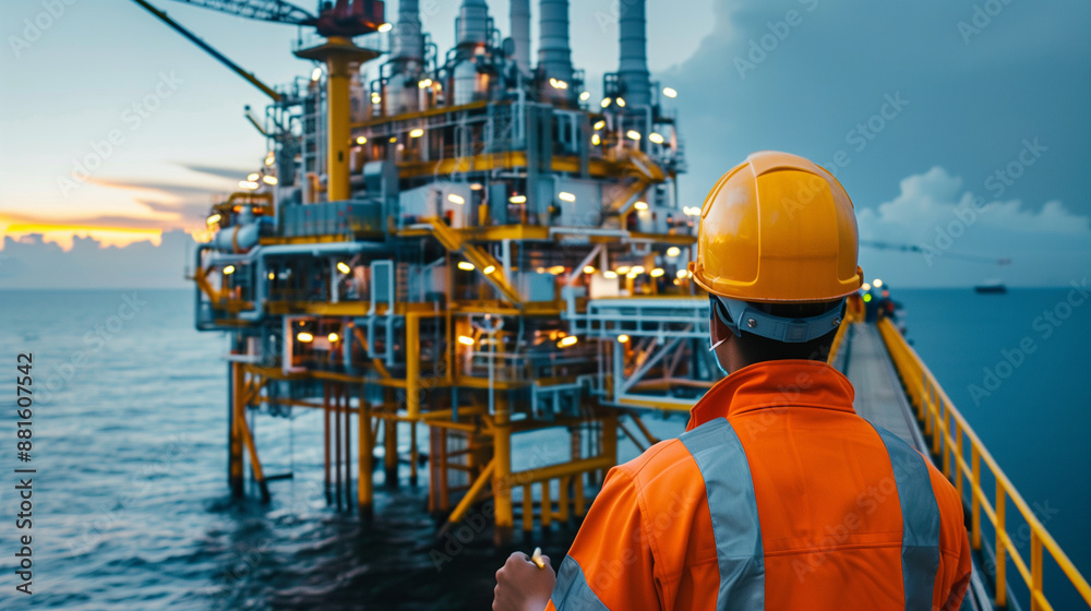 Maintenance and Service in Hazardous Areas by Oil and Gas Industry Workers with Protective Gear and Safety Equipment During Fieldwork and Inspection of Pipelines and Machinery Maintenance and Service in Hazardous Areas by Oil and Gas Industry Workers with Protective Gear and Safety Equipment During Fieldwork and Inspection of Pipelines and Machinery