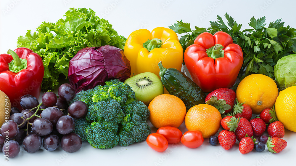 Set of healthy fruits, vegetables and berries, isolated on a white background. Set of healthy fruits, vegetables and berries, isolated on a white background.